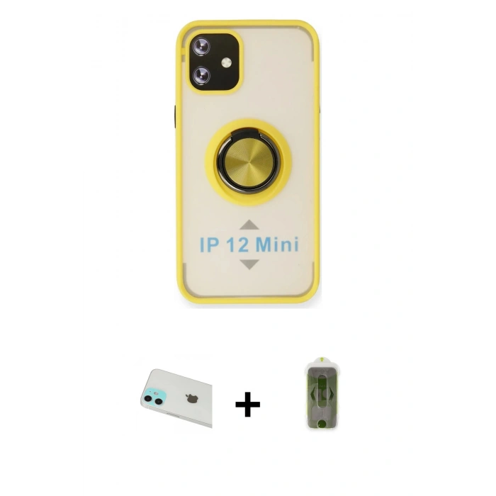 MARSİLYAN™- iPhone 12 Kılıf Yörünge Çizgi - Siyah Joko Magic 5D Hayalet Cam + Rainbow Kamera Lens Koruma Cam - YL