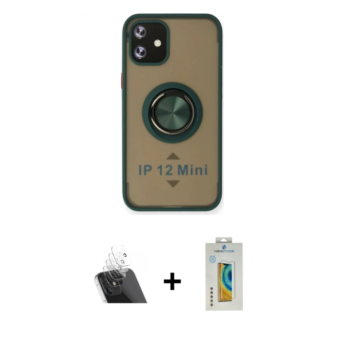 MARSİLYAN™- iPhone 12 Kılıf Yörünge Çizgi - Siyah Polymer Nano Ekran Koruyucu + Kamera Lens Koruma Cam - SF