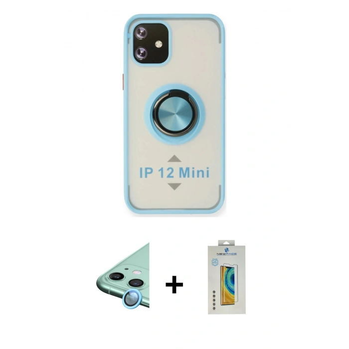 MARSİLYAN™- iPhone 12 Kılıf Yörünge Çizgi - Siyah Polymer Nano Ekran Koruyucu + Raze Metal Kamera Lens - MI