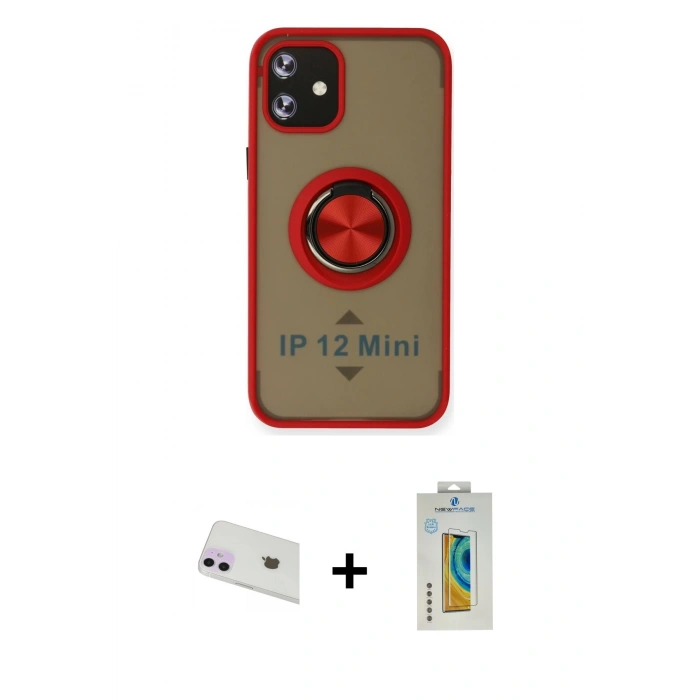 MARSİLYAN™- iPhone 12 Kılıf Yörünge Çizgi - Siyah Polymer Nano Ekran Koruyucu + Rainbow Kamera Lens Koruma Cam - MR