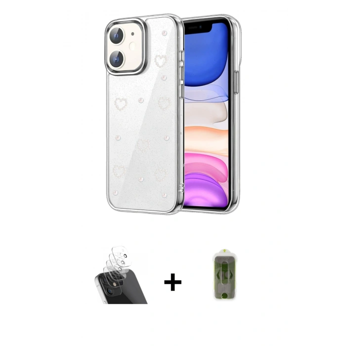 MARSİLYAN™- iPhone 12 Kılıf Yörünge Form - Siyah Joko Magic 5D Hayalet Cam + Kamera Lens Koruma Cam - SF