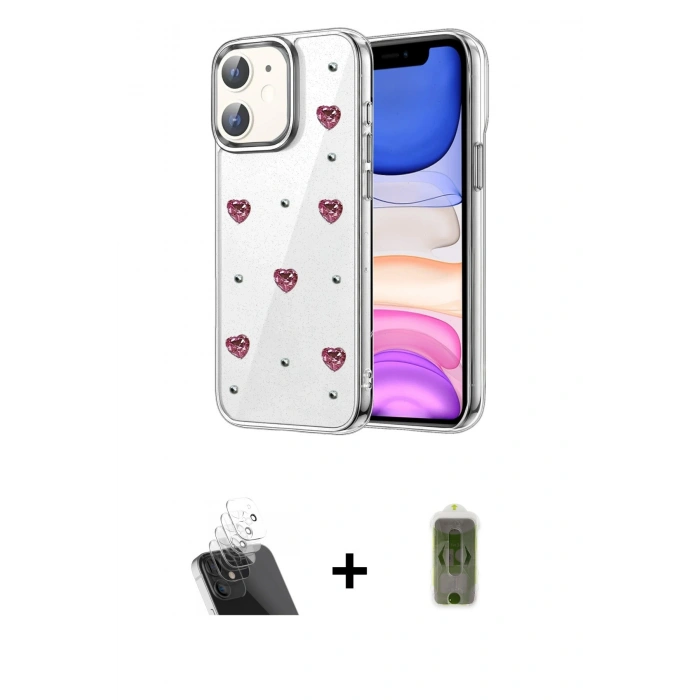 MARSİLYAN™- iPhone 12 Kılıf Yörünge Form - Siyah Joko Magic 5D Hayalet Cam + Kamera Lens Koruma Cam - SF