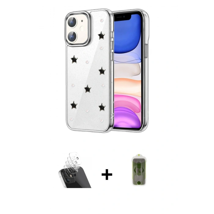 MARSİLYAN™- iPhone 12 Kılıf Yörünge Form - Siyah Joko Magic 5D Hayalet Cam + Kamera Lens Koruma Cam - SF