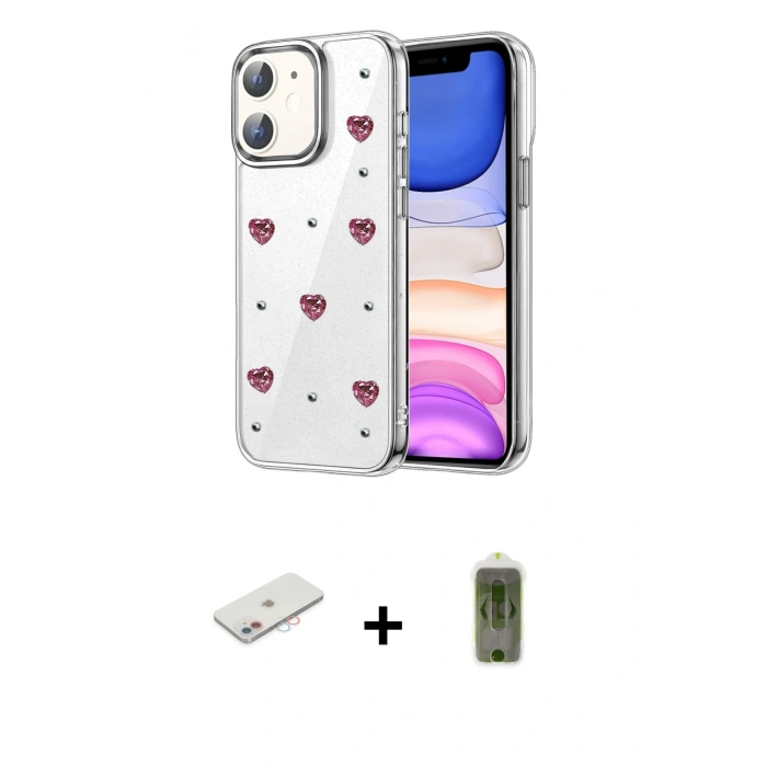 MARSİLYAN™- iPhone 12 Kılıf Yörünge Form - Siyah Joko Magic 5D Hayalet Cam + Renkli Kamera Lens Koruma Cam - PE