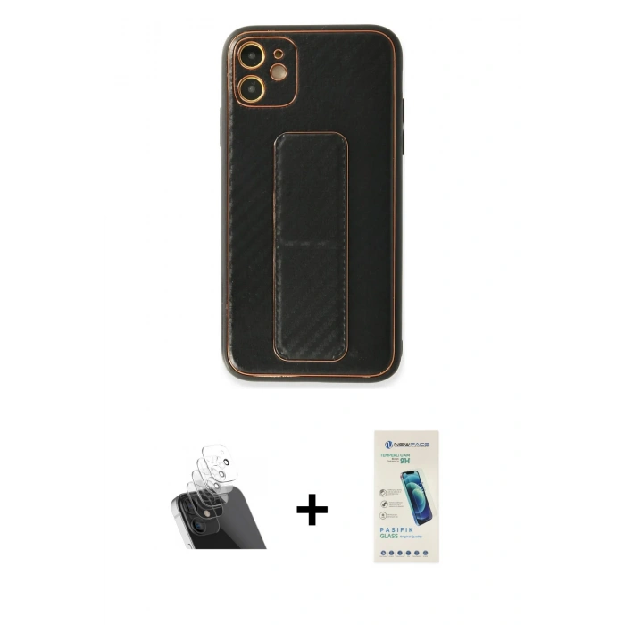 MARSİLYAN™- iPhone 12 Kılıf Yörünge Yansıma - Şeffaf Pasifik Cam Ekran Koruyucu + Kamera Lens Koruma Cam - SF