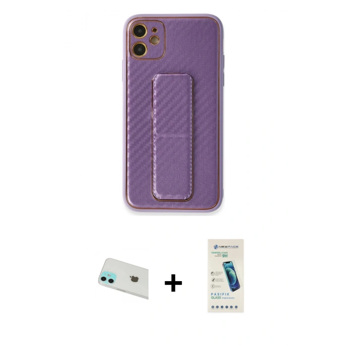 MARSİLYAN™- iPhone 12 Kılıf Yörünge Yansıma - Şeffaf Pasifik Cam Ekran Koruyucu + Rainbow Kamera Lens Koruma Cam - YL