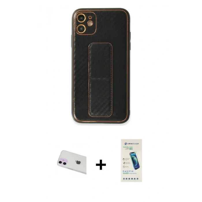 MARSİLYAN™- iPhone 12 Kılıf Yörünge Yansıma - Şeffaf Pasifik Cam Ekran Koruyucu + Rainbow Kamera Lens Koruma Cam - MR