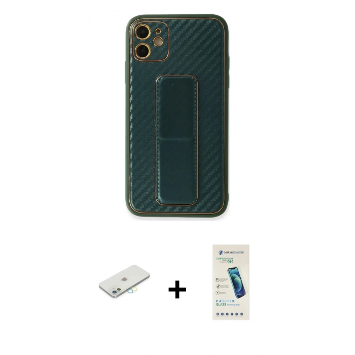 MARSİLYAN™- iPhone 12 Kılıf Yörünge Yansıma - Şeffaf Pasifik Cam Ekran Koruyucu + Renkli Kamera Lens Koruma Cam - SI