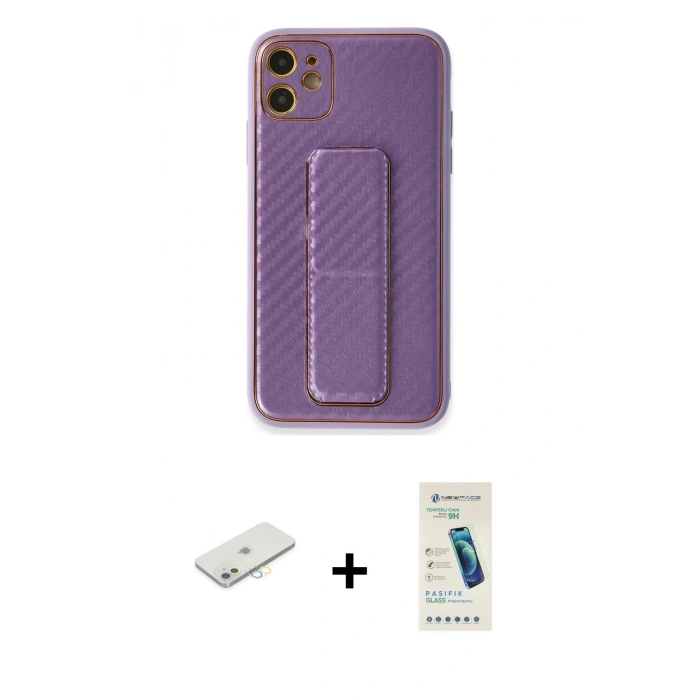 MARSİLYAN™- iPhone 12 Kılıf Yörünge Yansıma - Şeffaf Pasifik Cam Ekran Koruyucu + Renkli Kamera Lens Koruma Cam - SI