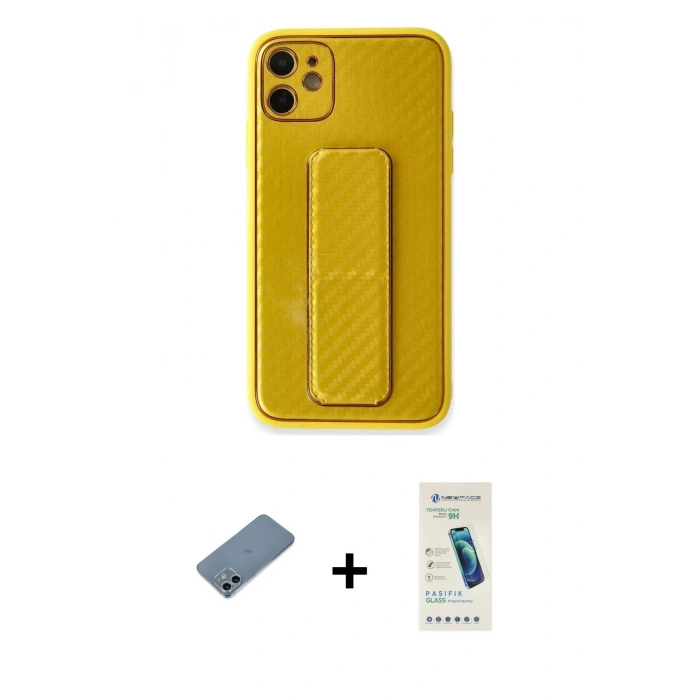MARSİLYAN™- iPhone 12 Kılıf Yörünge Yansıma - Şeffaf Pasifik Cam Ekran Koruyucu + Shine Kamera Lens Koruma Cam - SABE