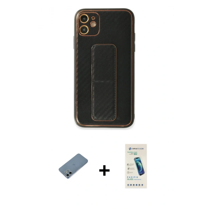 MARSİLYAN™- iPhone 12 Kılıf Yörünge Yansıma - Şeffaf Pasifik Cam Ekran Koruyucu + Shine Kamera Lens Koruma Cam - SABE