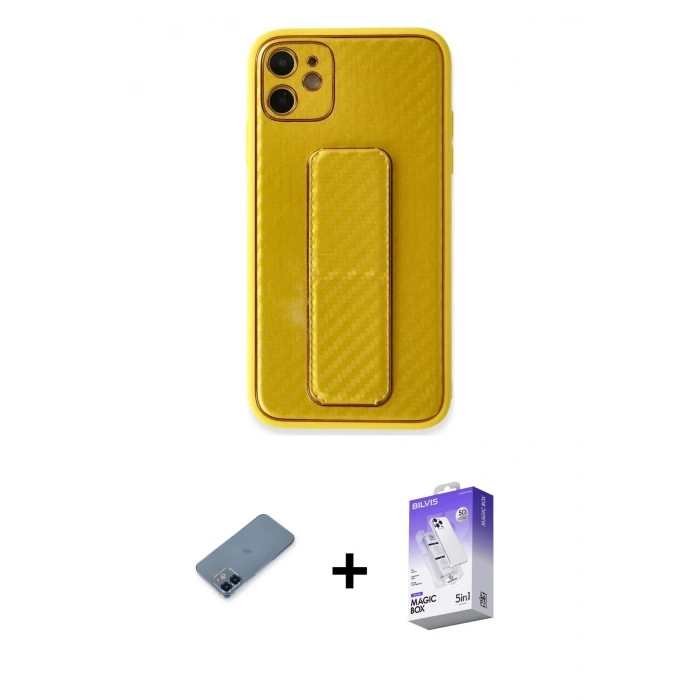 MARSİLYAN™- iPhone 12 Kılıf Yörünge Yansıma - Siyah Bilvis 5in1 3D Magic Cam Ekran Koruyucu + Metal Kamera Lens Koruma Cam - MI