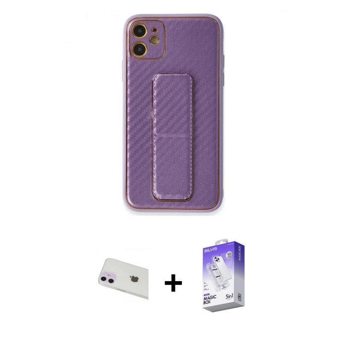 MARSİLYAN™- iPhone 12 Kılıf Yörünge Yansıma - Siyah Bilvis 5in1 3D Magic Cam Ekran Koruyucu + Rainbow Kamera Lens Koruma Cam - MR