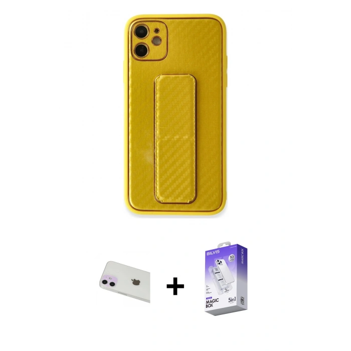 MARSİLYAN™- iPhone 12 Kılıf Yörünge Yansıma - Siyah Bilvis 5in1 3D Magic Cam Ekran Koruyucu + Rainbow Kamera Lens Koruma Cam - MR