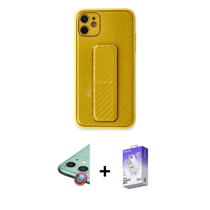 MARSİLYAN™- iPhone 12 Kılıf Yörünge Yansıma - Siyah Bilvis 5in1 3D Magic Cam Ekran Koruyucu + Raze Metal Kamera Lens - KI