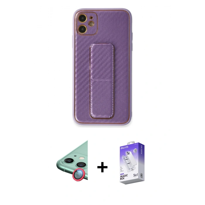 MARSİLYAN™- iPhone 12 Kılıf Yörünge Yansıma - Siyah Bilvis 5in1 3D Magic Cam Ekran Koruyucu + Raze Metal Kamera Lens - KI