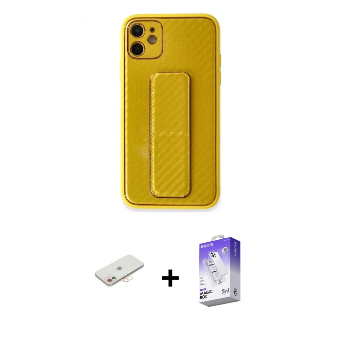 MARSİLYAN™- iPhone 12 Kılıf Yörünge Yansıma - Siyah Bilvis 5in1 3D Magic Cam Ekran Koruyucu + Renkli Kamera Lens Koruma Cam - YL