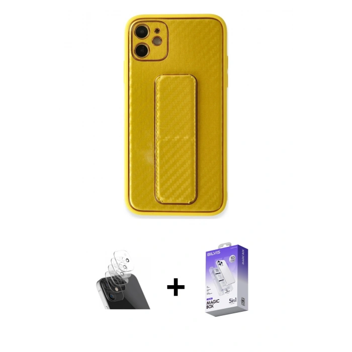 MARSİLYAN™- iPhone 12 Kılıf Yörünge Yansıma - Siyah Bilvis 5in1 3D Magic Cam Ekran Koruyucu + Kamera Lens Koruma Cam - SF