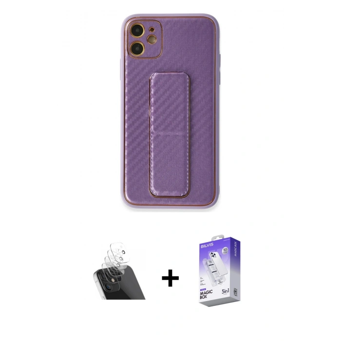 MARSİLYAN™- iPhone 12 Kılıf Yörünge Yansıma - Siyah Bilvis 5in1 3D Magic Cam Ekran Koruyucu + Kamera Lens Koruma Cam - SF