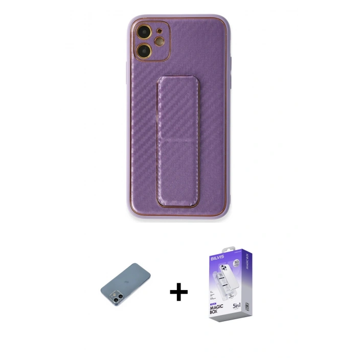 MARSİLYAN™- iPhone 12 Kılıf Yörünge Yansıma - Siyah Bilvis 5in1 3D Magic Cam Ekran Koruyucu + Shine Kamera Lens Koruma Cam - SABE