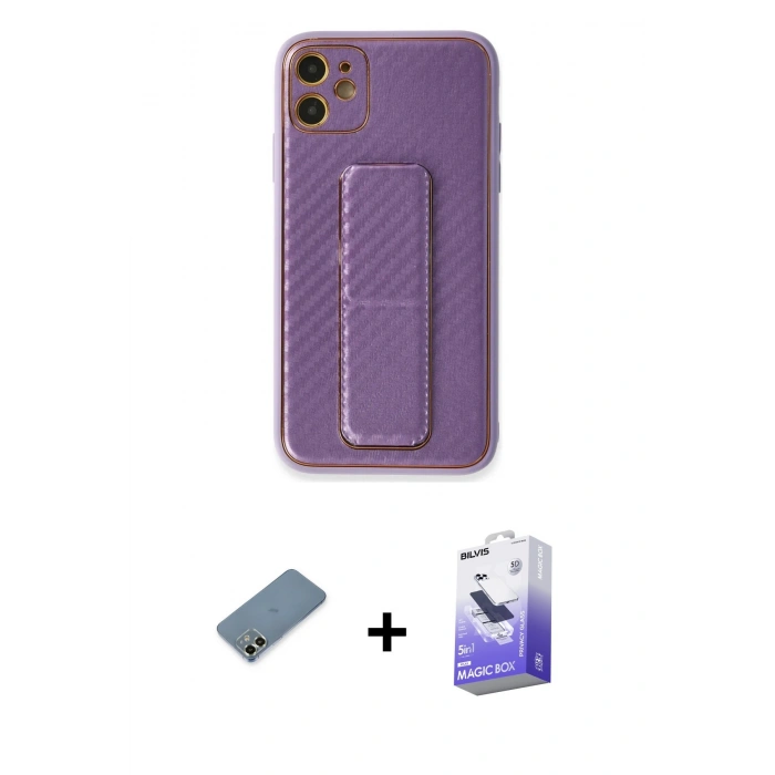 MARSİLYAN™- iPhone 12 Kılıf Yörünge Yansıma - Siyah Bilvis 5in1 5D Magic Hayalet Cam Ekran Koruyucu + Metal Kamera Lens Koruma Cam - AKYL