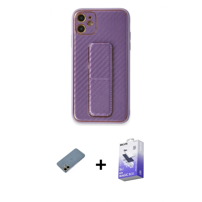 MARSİLYAN™- iPhone 12 Kılıf Yörünge Yansıma - Siyah Bilvis 5in1 5D Magic Hayalet Cam Ekran Koruyucu + Shine Kamera Lens Koruma Cam - GD