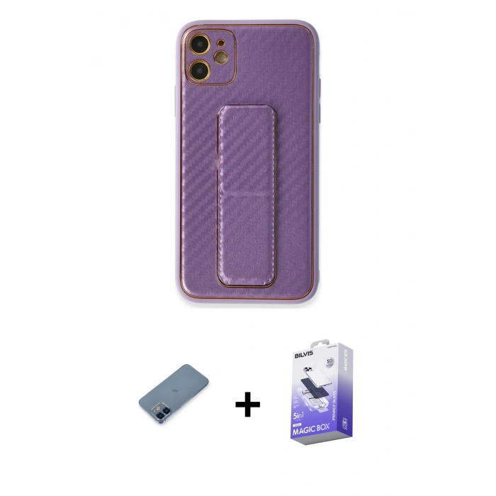 MARSİLYAN™- iPhone 12 Kılıf Yörünge Yansıma - Siyah Bilvis 5in1 5D Magic Hayalet Cam Ekran Koruyucu + Metal Kamera Lens Koruma Cam - MI
