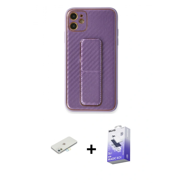 MARSİLYAN™- iPhone 12 Kılıf Yörünge Yansıma - Siyah Bilvis 5in1 5D Magic Hayalet Cam Ekran Koruyucu + Renkli Kamera Lens Koruma Cam - SI