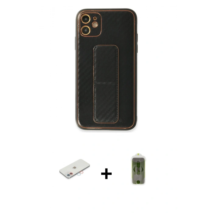 MARSİLYAN™- iPhone 12 Kılıf Yörünge Yansıma - Siyah Joko Magic 5D Hayalet Cam + Pembe Renkli Kamera Lens Koruma Cam