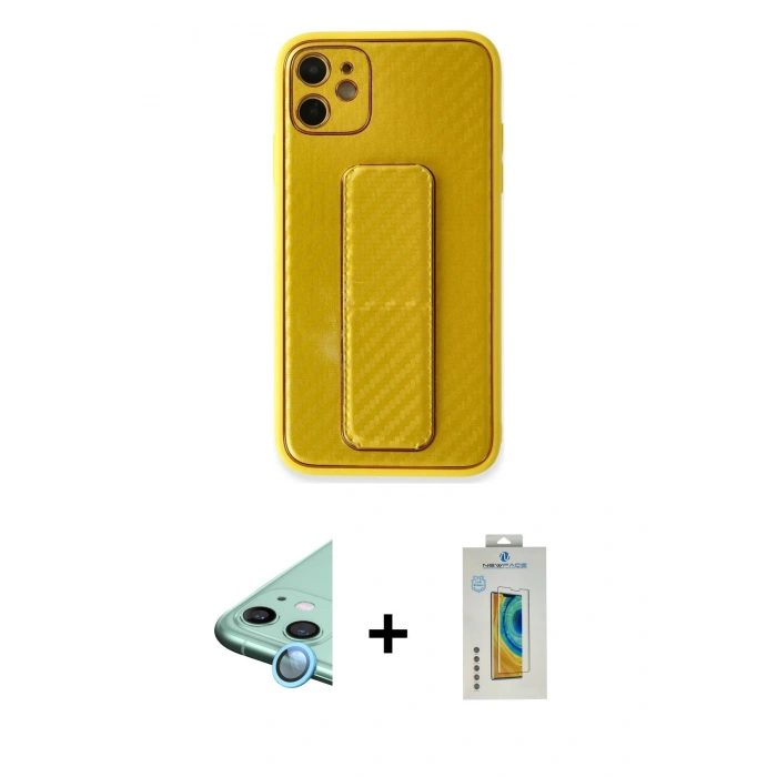 MARSİLYAN™- iPhone 12 Kılıf Yörünge Yansıma - Siyah Polymer Nano Ekran Koruyucu + Raze Metal Kamera Lens - MI