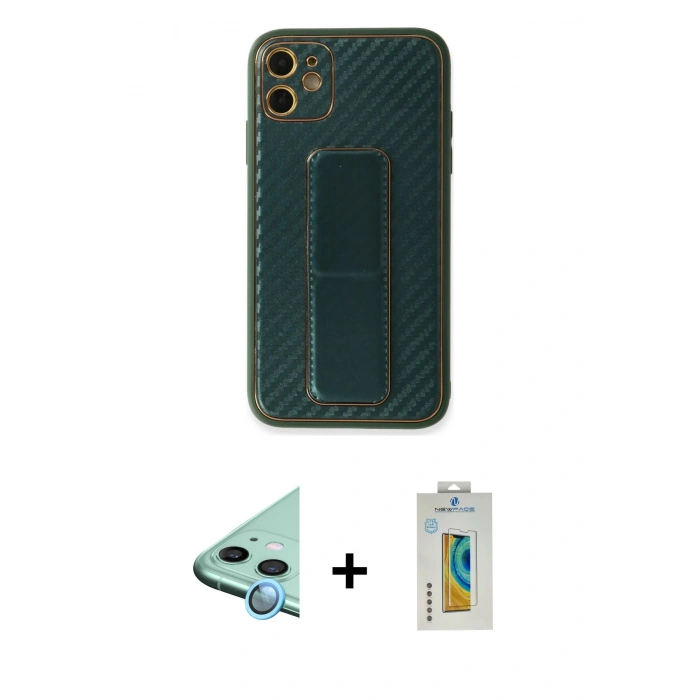 MARSİLYAN™- iPhone 12 Kılıf Yörünge Yansıma - Siyah Polymer Nano Ekran Koruyucu + Raze Metal Kamera Lens - MI