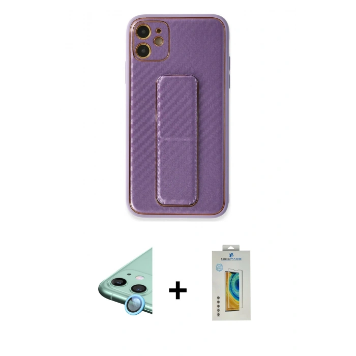 MARSİLYAN™- iPhone 12 Kılıf Yörünge Yansıma - Siyah Polymer Nano Ekran Koruyucu + Raze Metal Kamera Lens - MI