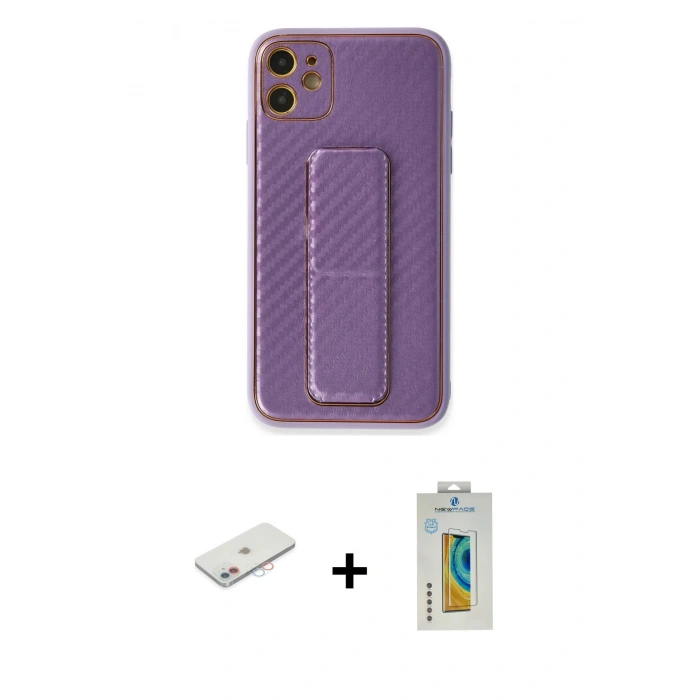 MARSİLYAN™- iPhone 12 Kılıf Yörünge Yansıma - Siyah Polymer Nano Ekran Koruyucu + Renkli Kamera Lens Koruma Cam - PE