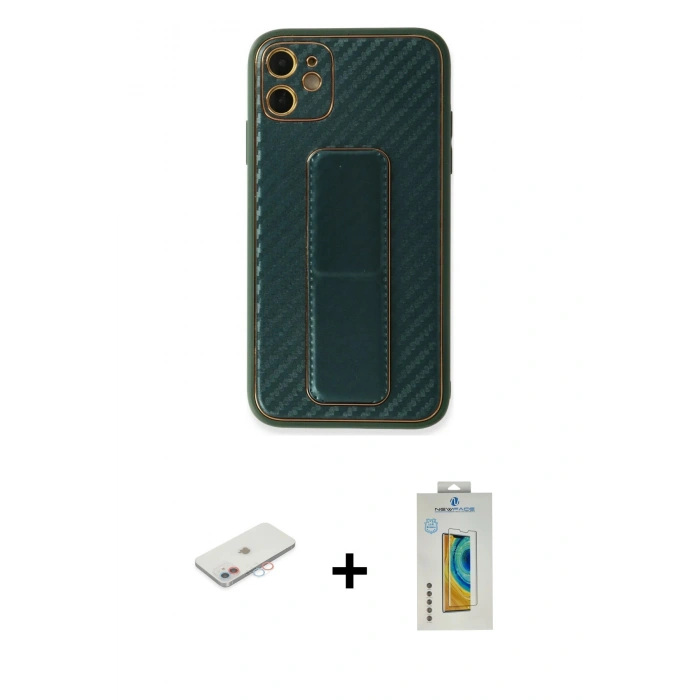 MARSİLYAN™- iPhone 12 Kılıf Yörünge Yansıma - Siyah Polymer Nano Ekran Koruyucu + Renkli Kamera Lens Koruma Cam - PE