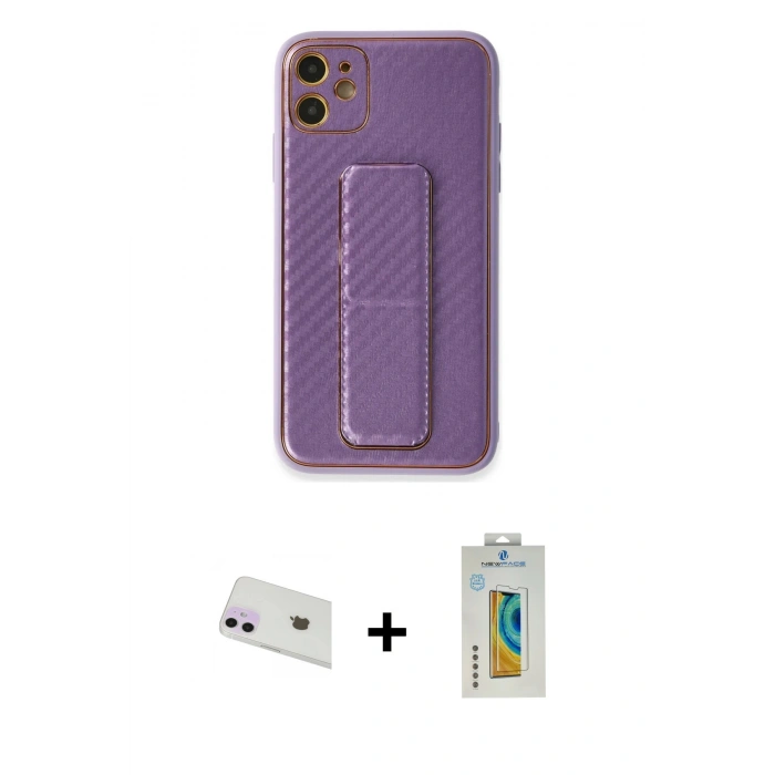 MARSİLYAN™- iPhone 12 Kılıf Yörünge Yansıma - Siyah Polymer Nano Ekran Koruyucu + Rainbow Kamera Lens Koruma Cam - MR