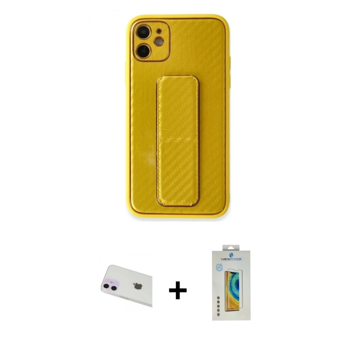 MARSİLYAN™- iPhone 12 Kılıf Yörünge Yansıma - Siyah Polymer Nano Ekran Koruyucu + Rainbow Kamera Lens Koruma Cam - MR