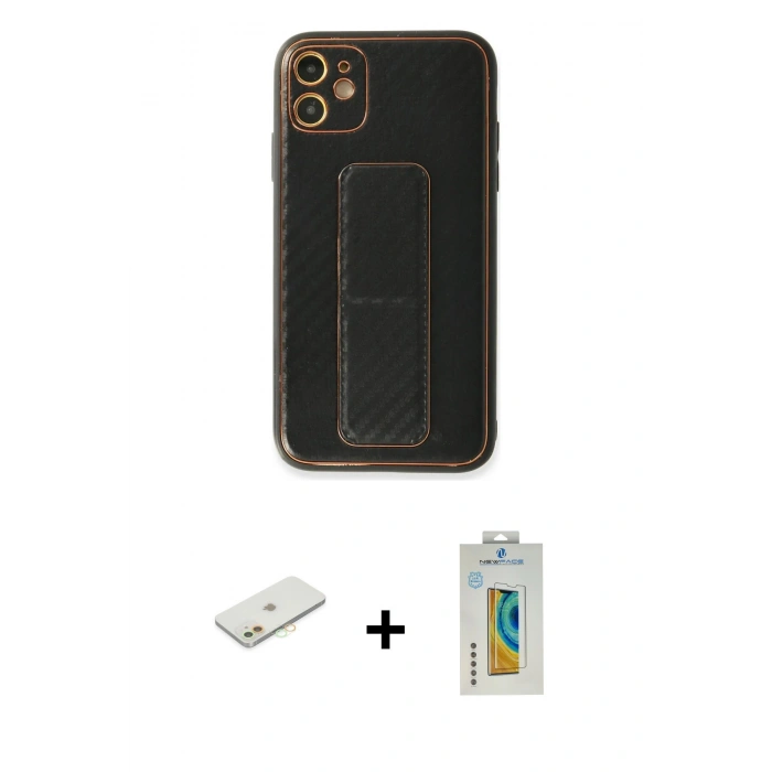 MARSİLYAN™- iPhone 12 Kılıf Yörünge Yansıma - Siyah Polymer Nano Ekran Koruyucu + Renkli Kamera Lens Koruma Cam - TU