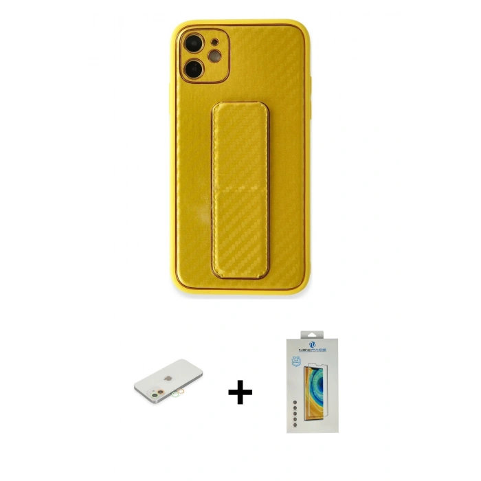 MARSİLYAN™- iPhone 12 Kılıf Yörünge Yansıma - Siyah Polymer Nano Ekran Koruyucu + Renkli Kamera Lens Koruma Cam - TU