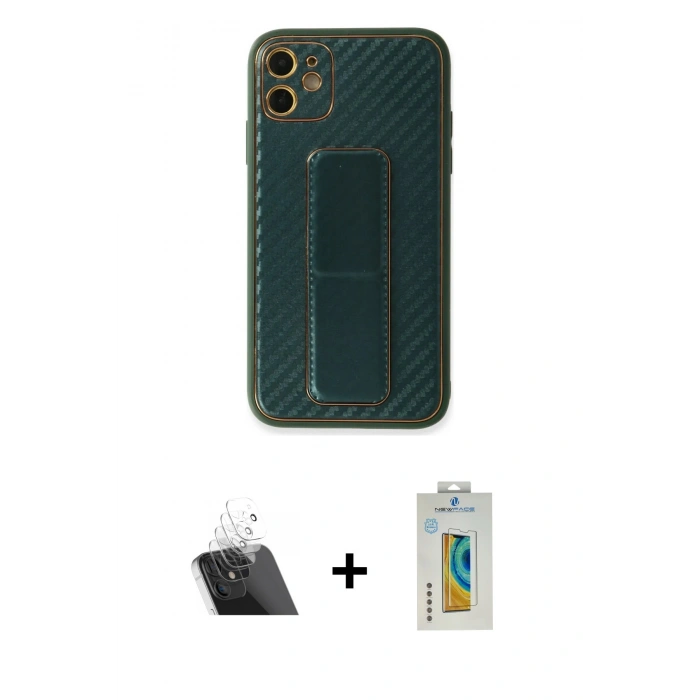 MARSİLYAN™- iPhone 12 Kılıf Yörünge Yansıma - Siyah Polymer Nano Ekran Koruyucu + Kamera Lens Koruma Cam - SF
