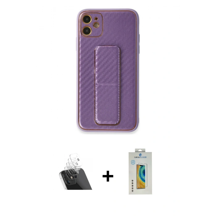 MARSİLYAN™- iPhone 12 Kılıf Yörünge Yansıma - Siyah Polymer Nano Ekran Koruyucu + Kamera Lens Koruma Cam - SF