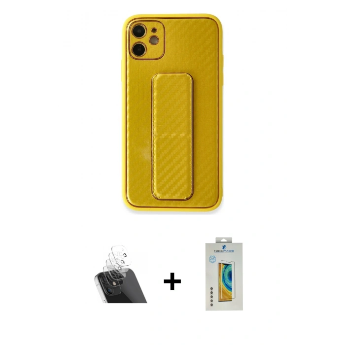 MARSİLYAN™- iPhone 12 Kılıf Yörünge Yansıma - Siyah Polymer Nano Ekran Koruyucu + Kamera Lens Koruma Cam - SF