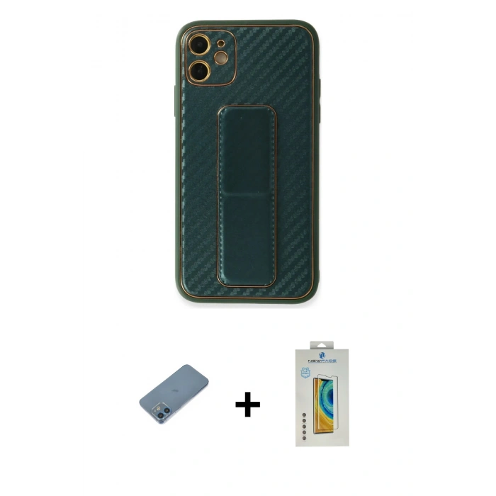 MARSİLYAN™- iPhone 12 Kılıf Yörünge Yansıma - Siyah Polymer Nano Ekran Koruyucu + Shine Kamera Lens Koruma Cam - MI