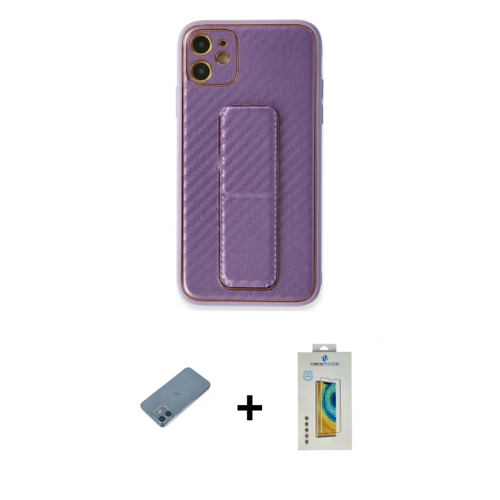 MARSİLYAN™- iPhone 12 Kılıf Yörünge Yansıma - Siyah Polymer Nano Ekran Koruyucu + Shine Kamera Lens Koruma Cam - MI