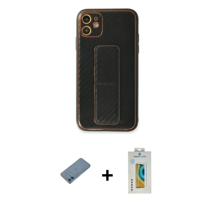 MARSİLYAN™- iPhone 12 Kılıf Yörünge Yansıma - Siyah Polymer Nano Ekran Koruyucu + Shine Kamera Lens Koruma Cam - MI