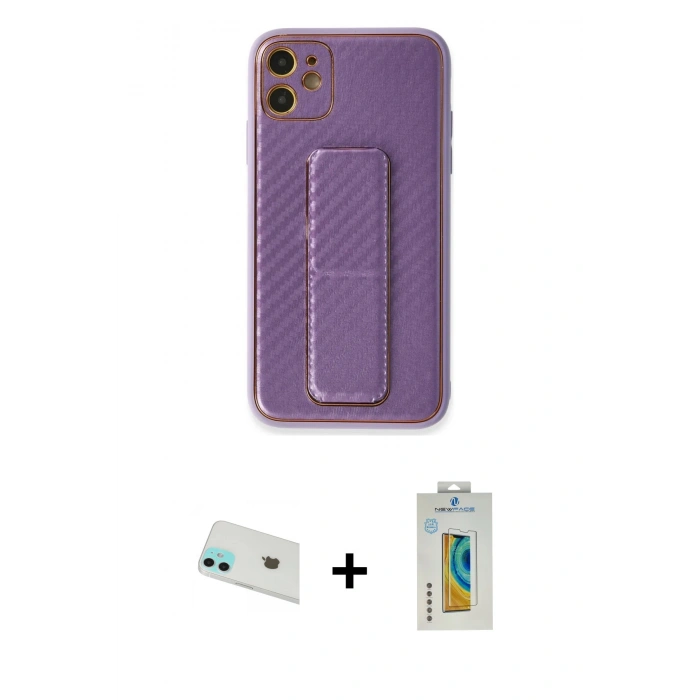 MARSİLYAN™- iPhone 12 Kılıf Yörünge Yansıma - Siyah Polymer Nano Ekran Koruyucu + Yeşil Rainbow Kamera Lens Koruma Cam