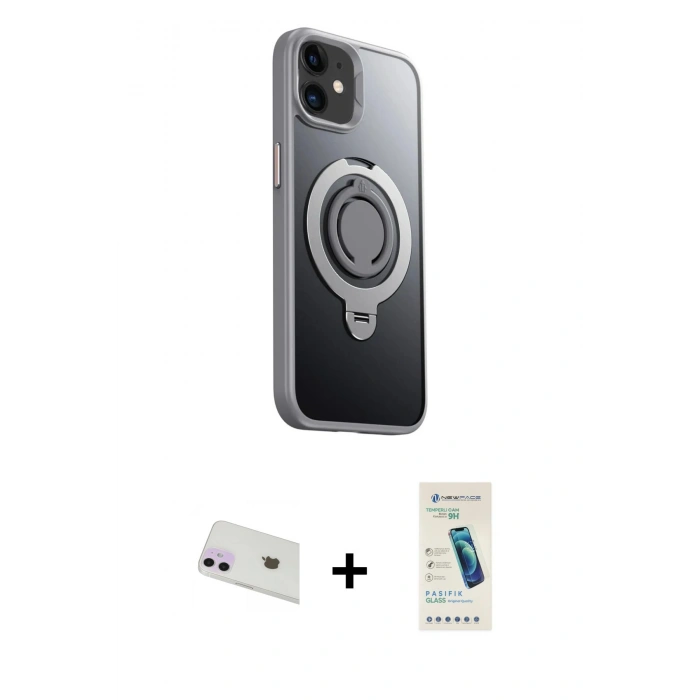 MARSİLYAN™- iPhone 12 Kılıf Zirve Çizgi Prime - Şeffaf Pasifik Cam Ekran Koruyucu + Rainbow Kamera Lens Koruma Cam - MR