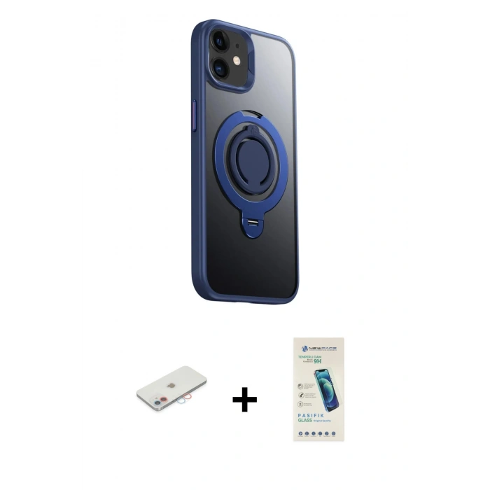 MARSİLYAN™- iPhone 12 Kılıf Zirve Çizgi Prime - Şeffaf Pasifik Cam Ekran Koruyucu + Renkli Kamera Lens Koruma Cam - PE