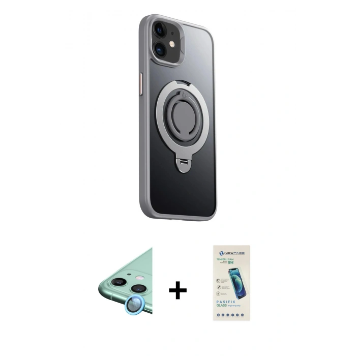 MARSİLYAN™- iPhone 12 Kılıf Zirve Çizgi Prime - Şeffaf Pasifik Cam Ekran Koruyucu + Raze Metal Kamera Lens - MI