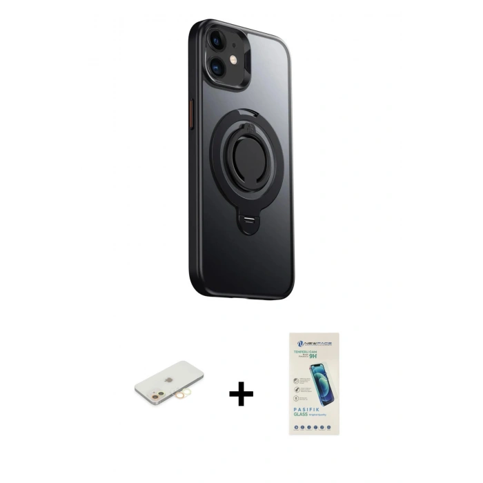 MARSİLYAN™- iPhone 12 Kılıf Zirve Çizgi Prime - Şeffaf Pasifik Cam Ekran Koruyucu + Renkli Kamera Lens Koruma Cam - SI