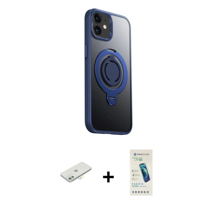 MARSİLYAN™- iPhone 12 Kılıf Zirve Çizgi Prime - Şeffaf Pasifik Cam Ekran Koruyucu + Renkli Kamera Lens Koruma Cam - SI
